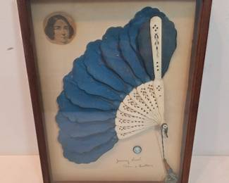 Antique Shadow Box With Fan And Button