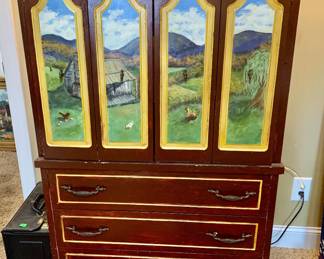PRESALE ITEM #12 - Cabinet with Hand Painted Farm Scene  -   $40