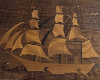 Folks art rendition in marquetry