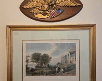 large engraving of Mt. Vernon by Bartlett; cast iron eaglear