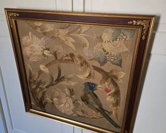 pair of exceptional silk embroidery