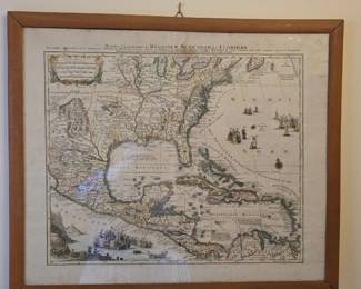 important large map emgraving - hand tinted