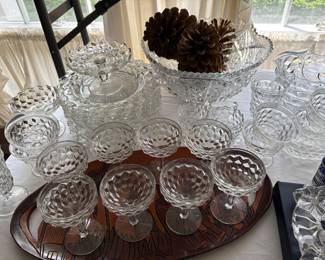 lots of vintage glasses and barware including this turquoise set and lots of Fenton