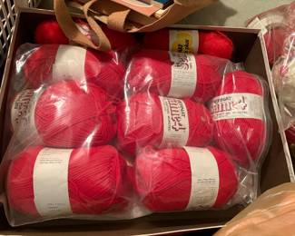 lots of vintage crafts from the 60s and 70s--needlepoint canvases, crewel kits, Persian wool for needlepoint, latch hook rug kits, painting kits, knitting supplies and more
