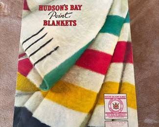 vintage Hudson's Bay wool point blanket, 6 points, fit queen or king bed, made in England