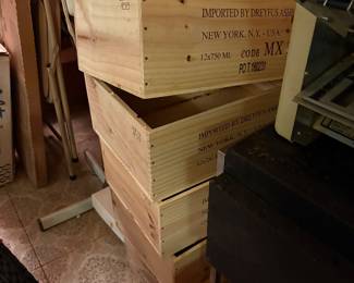 lots of wooden wine boxes