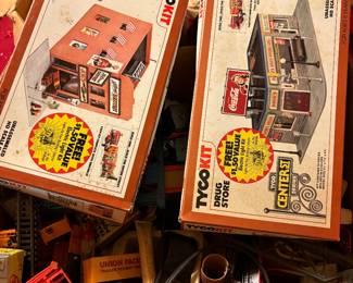 a bunch of vintage toy train stuff