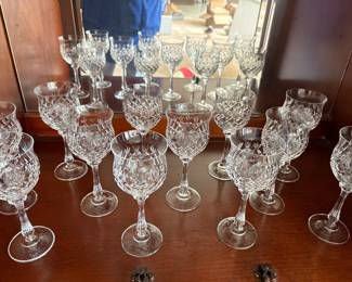 lots of vintage glasses and barware including this turquoise set and lots of Fenton