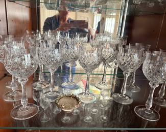 lots of vintage glasses and barware including this turquoise set and lots of Fenton
