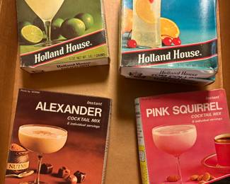 fun vintage barware including these old drink mixes from Holland House (I think they are for display only)