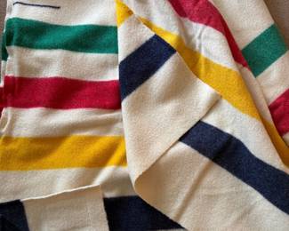 vintage Hudson's Bay wool point blanket, 6 points, fit queen or king bed, made in England