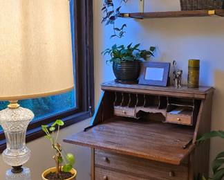 Secretary desk, decor, side table, plants
