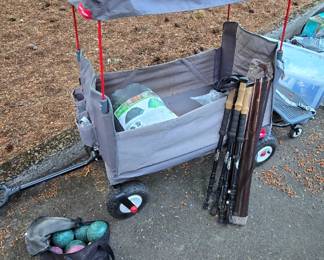 Ryder collapsible all-terrain wagon, bacci ball set, Kelty tent, tarp and poles 