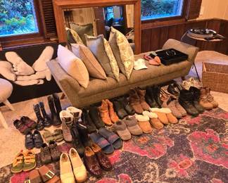 Persian run, extra large mirror, bench, shoes