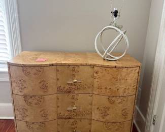 Worlds Away Plymouth Three Drawer Chest in Burl Wood 42W X 20"D X 34"H BUY IT NOW" $400