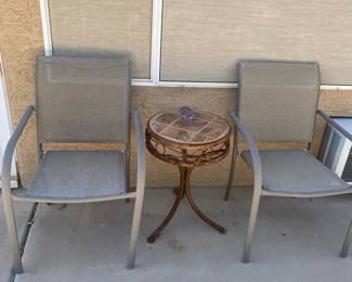 Two Patio Chairs And Lovely Saltillo Side Table