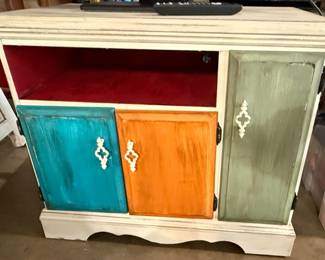 Multi-Colored Painted Wood TV Stand