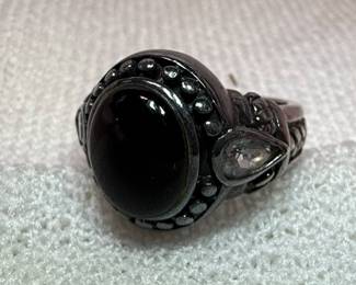 Onyx and CZ Sterling Silver Ring