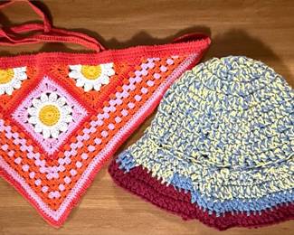 Crocheted Daisy Bandana and Bucket Hat