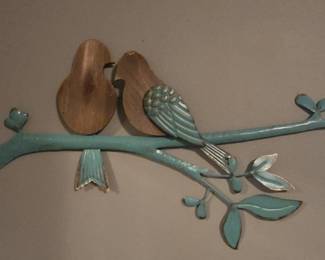 Metal Bird on Branch Wall Art