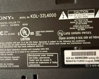 Sony BRAVIA KDL-32L4000 LCD Digital Color TV