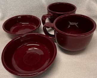Homer Laughlin Fiesta Ware Berry Bowls and Cups in Cinnabar