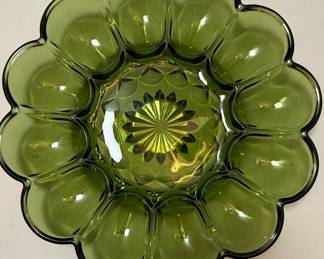 Anchor Hocking Fairfield Avocado Green Glass Egg Plate