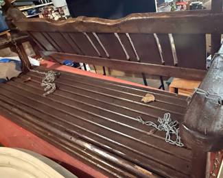 Rustic Carved Wooden Porch Swing