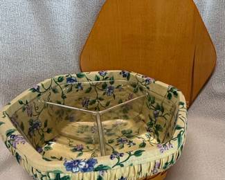 Longaberger "Woven Traditions" Divided Serving Basket with Liner and Wood Lid - 1998