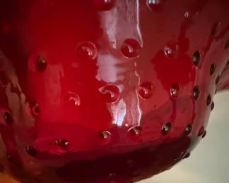 Murano Style Ruby Red Art Glass Pedestal Bowl with Applied Bubbles