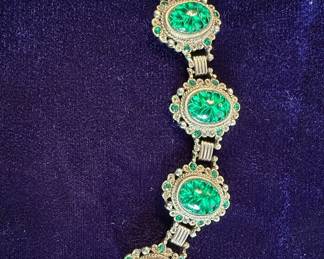 Victorian Revival Malachite and Rhinestone Bracelet