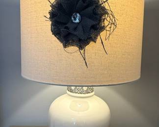 White Ceramic Table Lamp with Burlap Shade