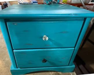 Teal Blue Two-Drawer Nightstand Style