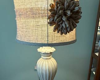Set of 2 Distressed Fluted Table Lamps with Floral Embellishment