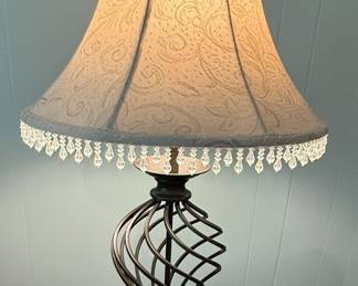 Traditional Table Lamp with Twisted Metal Base and Beaded Trim