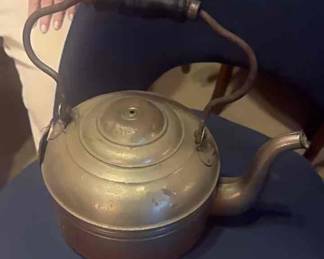 Vintage aluminum kettle with wooden handle 1870s.