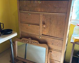 Dresser with mirror& MCM canisters 