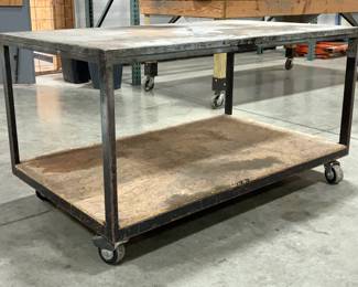 Industrial Metal Rolling Cart With Lower Shelf, Approx 32.5” x 60” x 36”