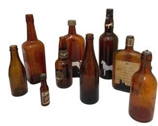 1639 - Group Lot of Vintage Amber Bottles - 12" Tall