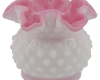 866 - Fenton Hobnail Vase 3.5" (Description): Fenton hobnail vase featuring the classic  raised dot pattern with a ruffled rim.  Measures 3.5 inches in height.