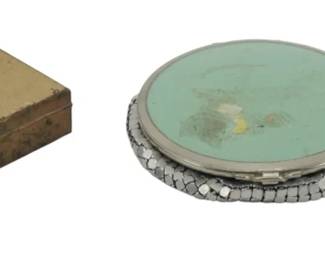 1755 - 3 Assorted Vintage Compacts (Description): A collection of three assorted vintage  compacts. The group includes varied styles  and designs representative of the era.