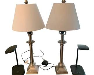 2095 - 2 Desk Lamps w/ 2 Table Lamps - 23" Tall (Description): Used as is electric/electronic/mechanical  item. No guarantee all components, untested.