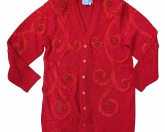 2022 - Red Beaded Sweater by Christine - size S