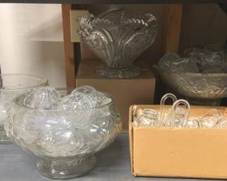 3168 - Shelf Lot of Assorted Punch Bowls Cups