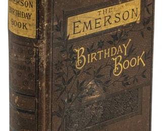 787 - 1881 Ed. The Emerson Birthday Book (Description): The Emerson Birthday Book, 1881 edition. This  illustrated volume was published by Houghton  Mifflin & Co. and features decorative cloth  binding with gilt lettering on the cover and  spine.