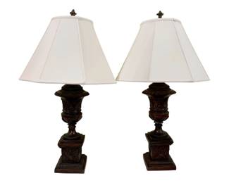 244 - Pair Figural Bronze Urn Table Lamps (Description): 35" tall Used as is electric/electronic/mechanical  item. No guarantee all components, untested.