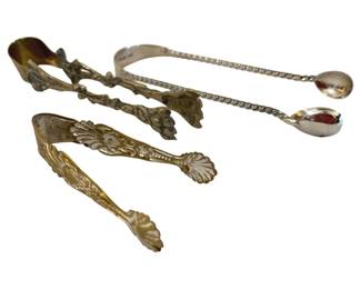 416 - Silver Plated Sugar Tongs 5" (Description): Silver plated sugar tongs measuring 5 inches  in length.