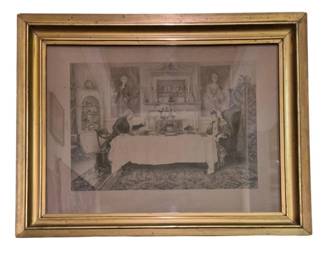 3904 - 19th Century Etching "Darby and Joan" (Description): origina painting by Walter Dendy Sadler  (British 1854-1932)