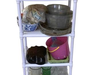 1506 - Storage Shelf w/ Contents - Vases, Planters & More