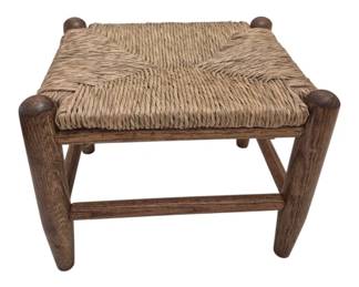 1269 - Rustic Oak Footstool w/ Rush Woven Seat (Description): Measures 11" x 11" x 4".